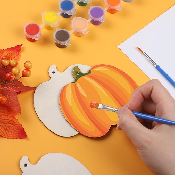 50 PCS Pumpkin Wood Cutouts Unfinished Fall Wooden Cutouts Blank Pumpkin Wood