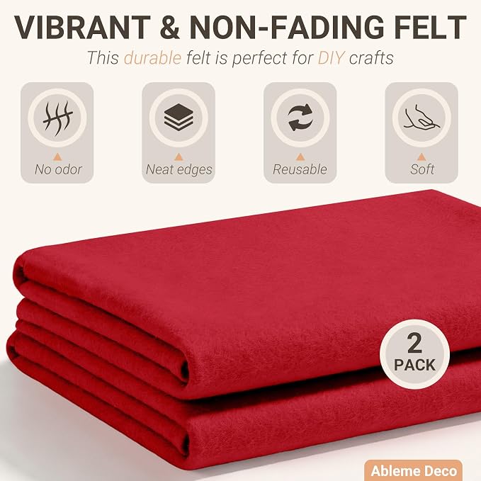 Red Felt Fabric Sheets 18" x 18" 1.6mm Soft Craft Felt Squares | Soft Precut