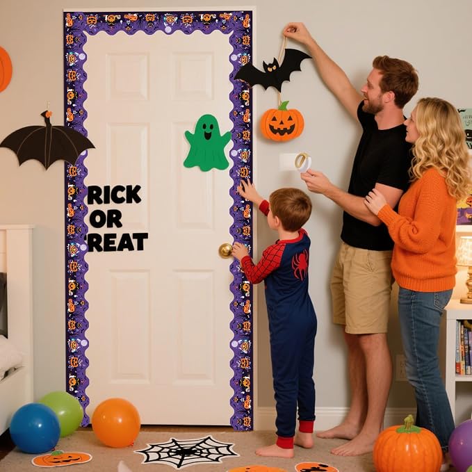 69Ft Halloween Bulletin Board Border Bat Ghost Pumpkin Cat Cobweb Funny