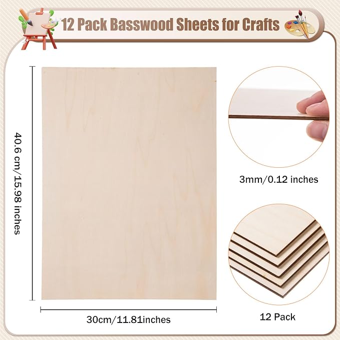 MoDooris 12 Pcs Basswood Sheets