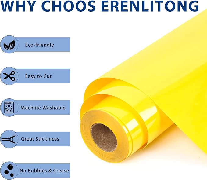 RENLITONG Yellow Iron on Vinyl 12Inch by 50ft Roll Heat Transfer Vinyl