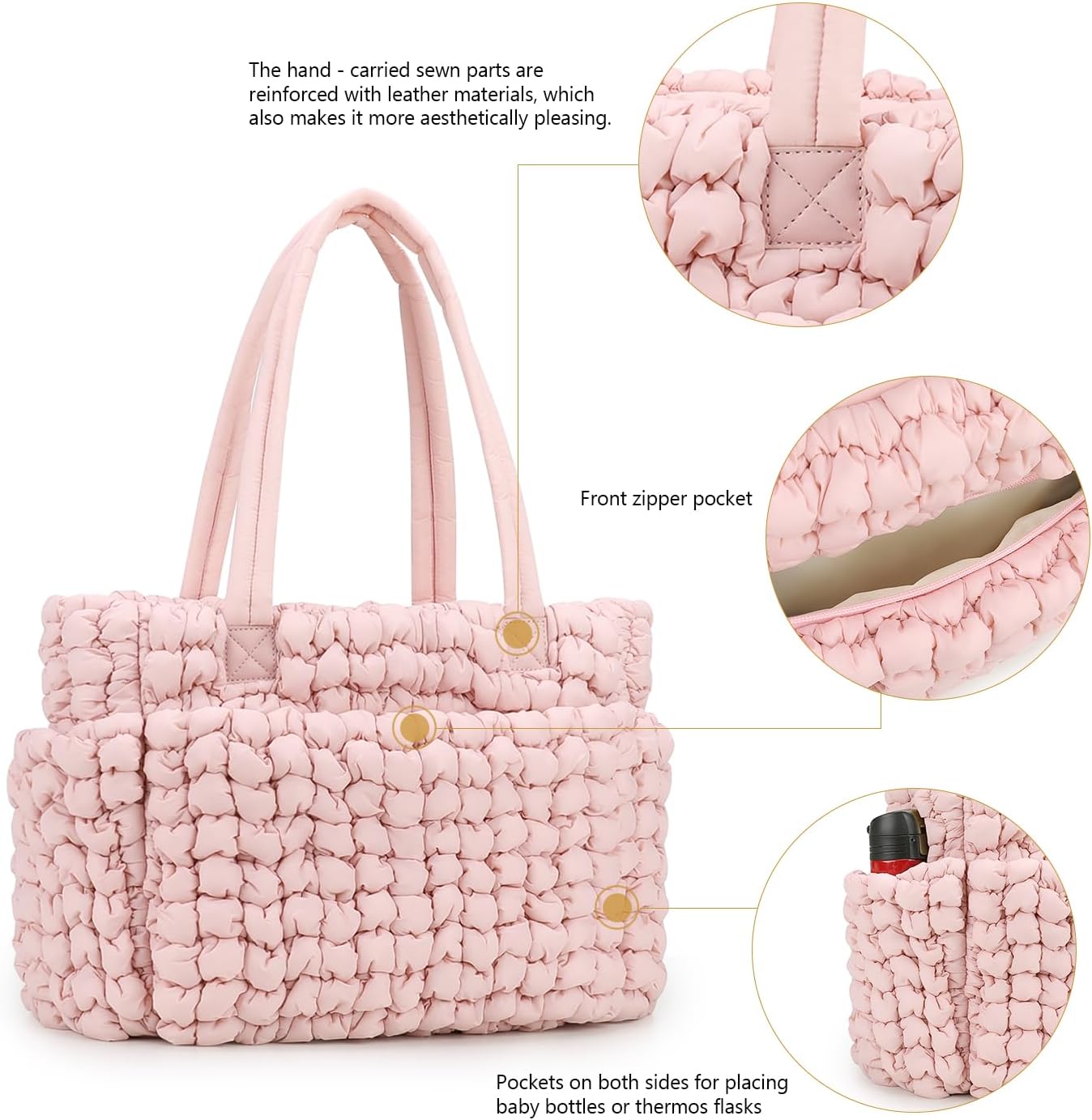Lmbabter Puffer Quilted Tote Large Diaper Hobo Mommy Bag Hold 16“Laptop Stylish Cloud Handbag Carryall Daypack Travel Work