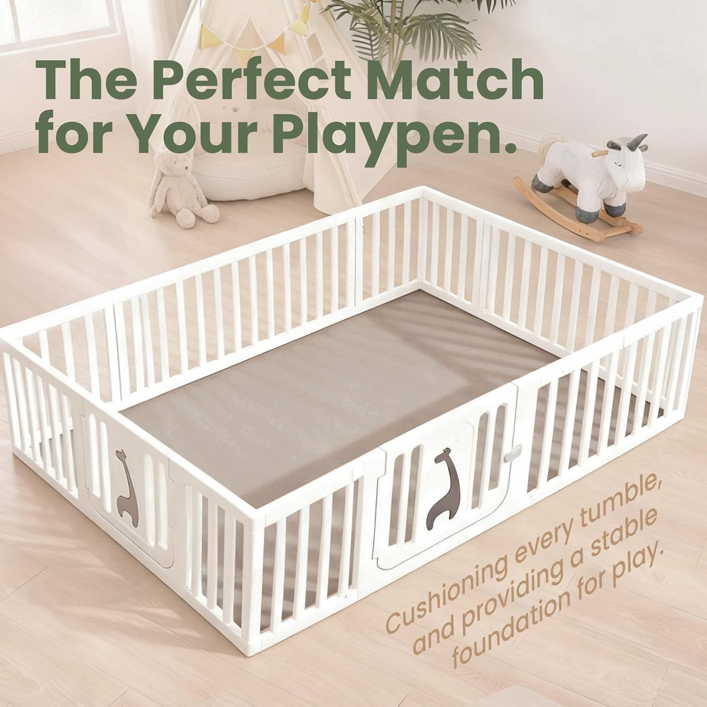 Baby Play Mat for Floor,1.3" Thick Elasti-Foam 50"×74" Playpen Mat for Tummy Time,Water Repellent Soft Coral Velvet for Toddler,Infant,Kids,Non-Slip Backing Safe for Crawling(Beige)