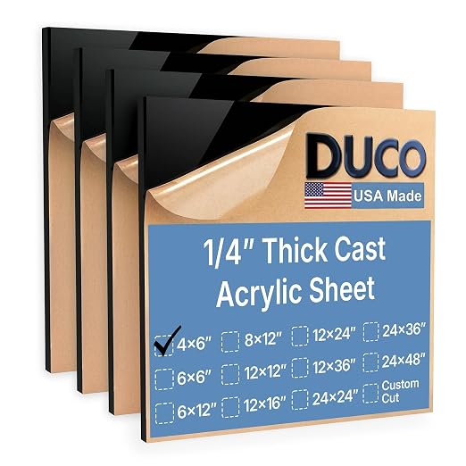 Duco Black Cast Acrylic Sheets 1/4" Thick 4" x 6"