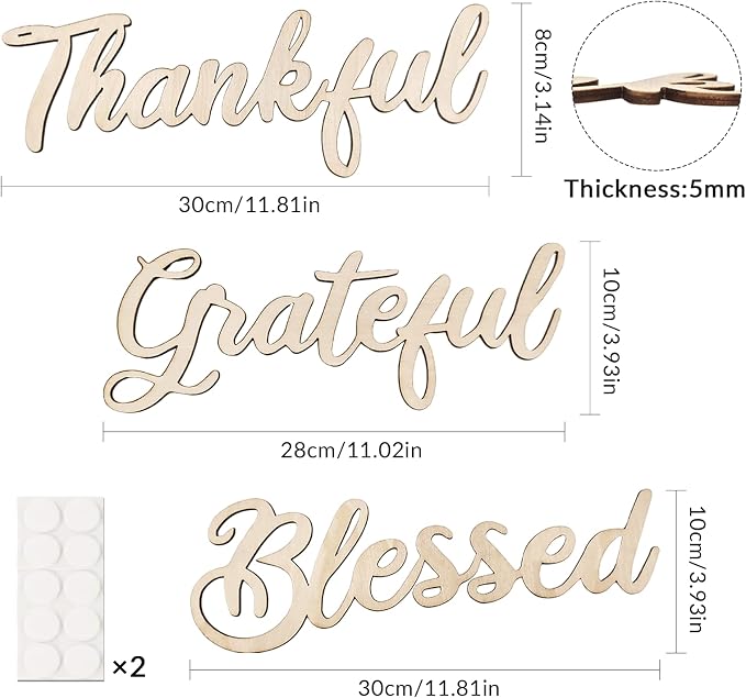 3 Pcs Thankful Grateful Blessed Wall Signs Thankful Grateful Blessed Signs