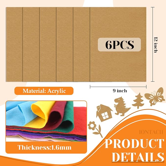IONTACH 9" X 12" Soft Felt Sheets 1.6mm Thick | Felt Fabric