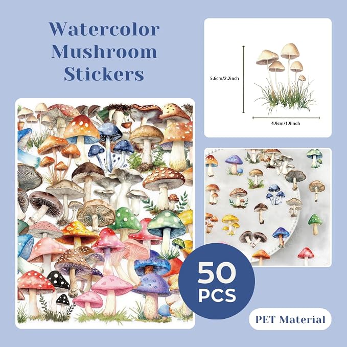 200 Pcs Clear PET Stickers Black Fine Line Flowers, Wildflowers & Mushrooms