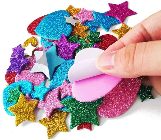260 Pieces Colorful Glitter Foam Stickers Self Adhesive Stars Mini Heart Shapes