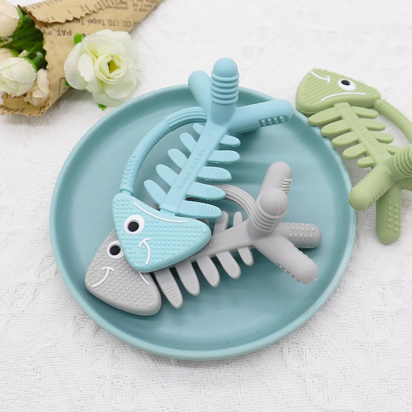 3in1 Infant Toys, Baby Teething Toys 0-3-6-12 Months, Teethers for Babies 3-6 6-12 Months for Teething Relief, Gift, Silicone,Sensory,Baby Toys 0-6 Months,USA Patent Pending,Fish Baby Blue