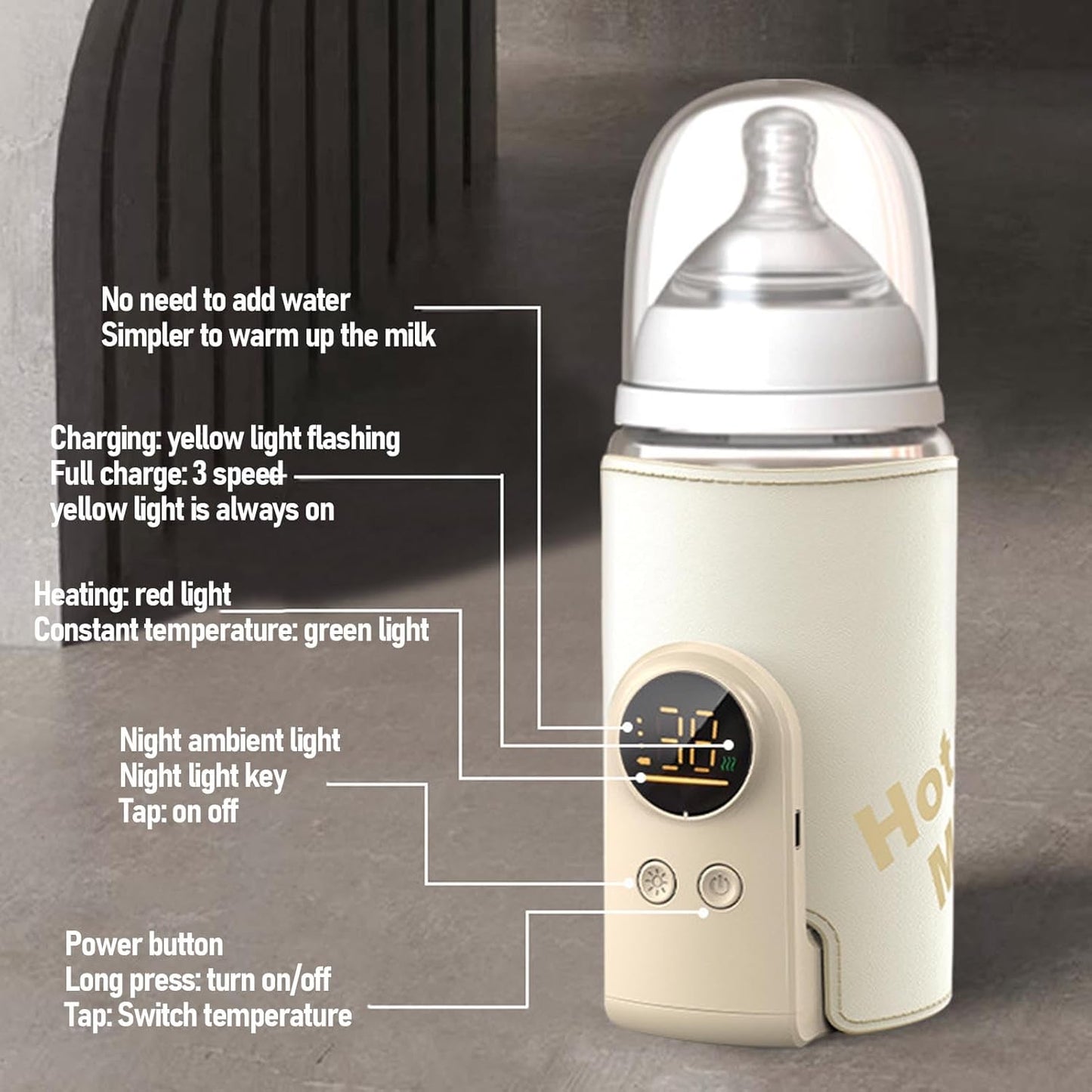 Portable Bottle Warmer for Travel,USB Type C Universal Cordless Accurate Temperature Control 6000mah8000mah10000 for Travel, Car, Outdoor (6000mah)