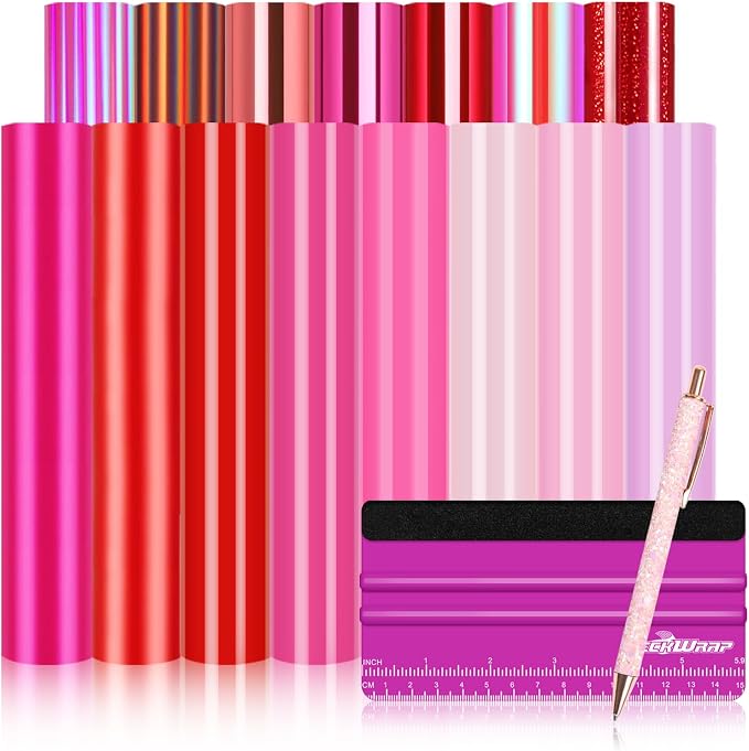 TECKWRAP Pink Permanent Vinyl Sheets – 12" x 12" 16 Assorted Colors