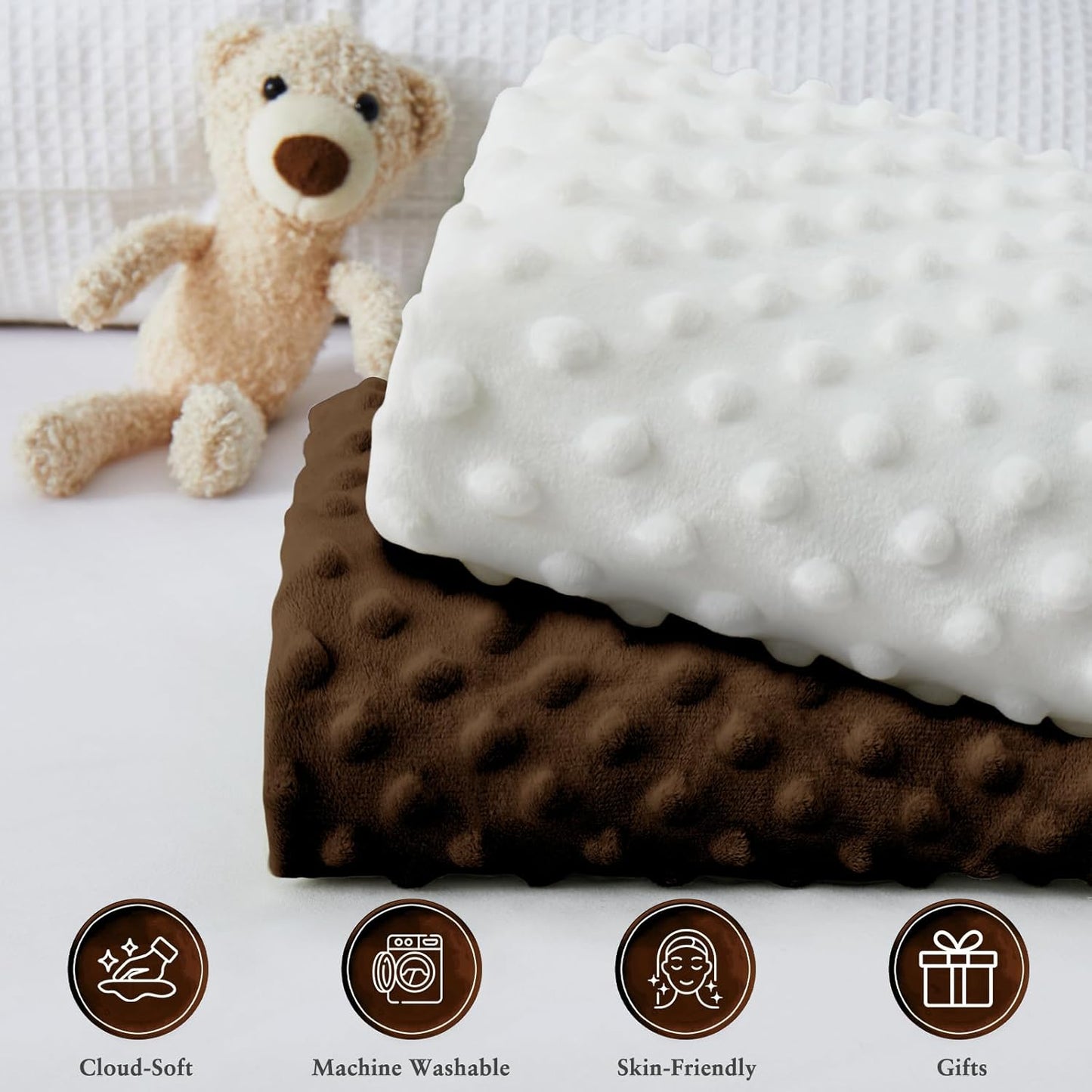 Homiest 2 Pack Changing Pad Cover, White + Chocolate Brown Changing Table Sheets, Ultra Soft Fleece Minky Dot Fabric, Breathable Comfortable Diaper Pad Cover for Girls and Boys, Machine Washable