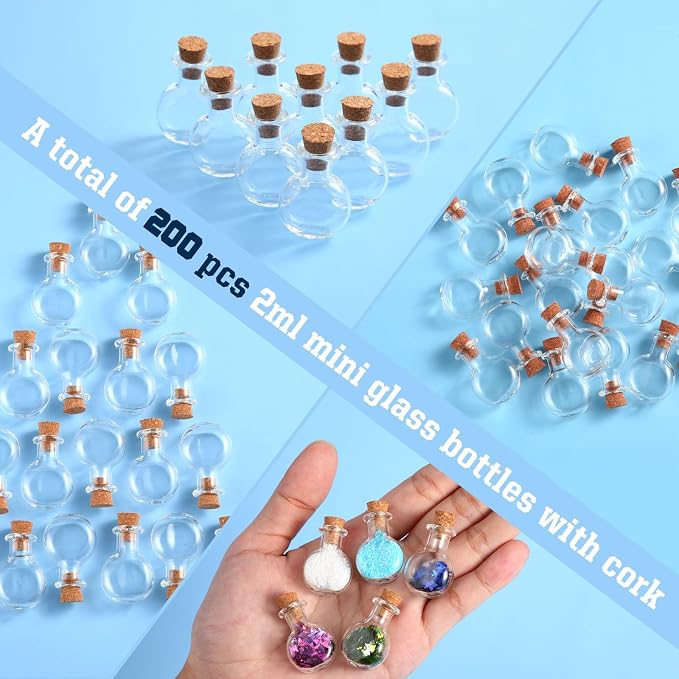 Zhehao 200 Pcs 2 ml Mini Glass Bottles Jars