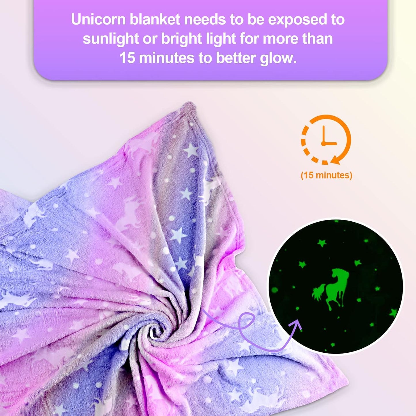 Unicorn Glow in The Dark Blankets for Kids, Soft Fleece Blankets for Girls/Toddler, Unicorns Gifts for Girls Age 3-12 50"x 60"
