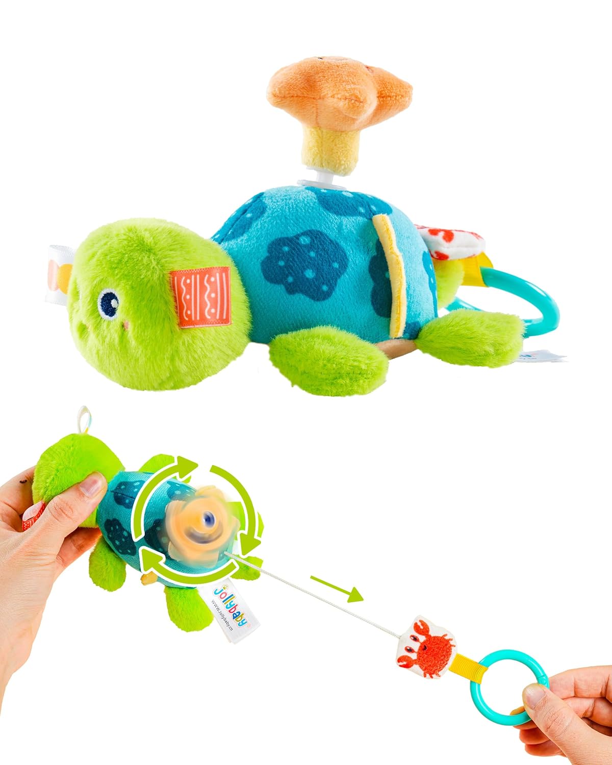 Jollybaby Baby Rattles & Soft Plush Spinner Toy for Babies 0-3-6-12 Months, Sensory Developmental Toys for Newborn 0-2-4-7-8-9 Months, Baby Shower & Birthday Gifts - Turtle