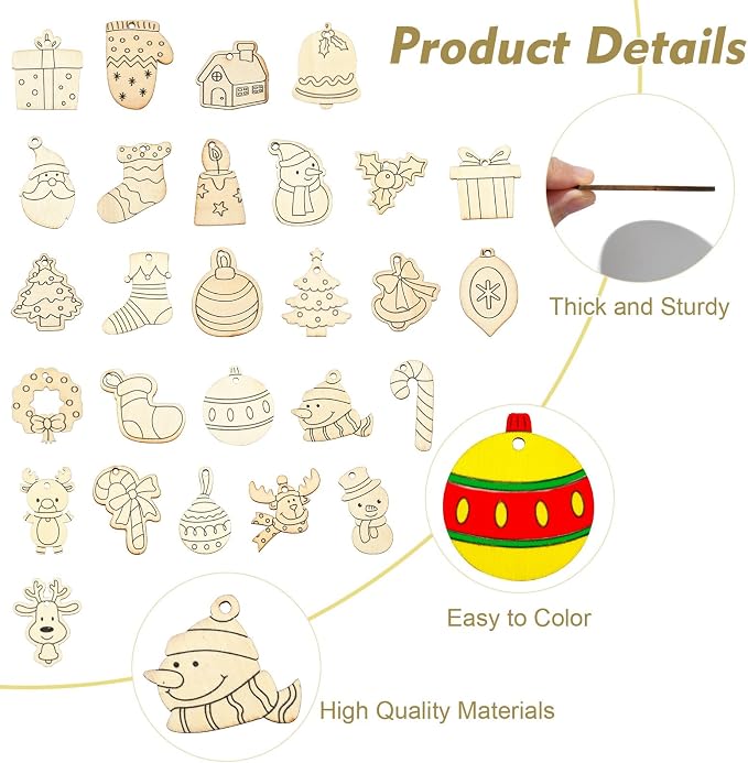 81 pcs 27 Styles Christmas Theme Unfinished Wooden Cutout Charms Snowman Winter