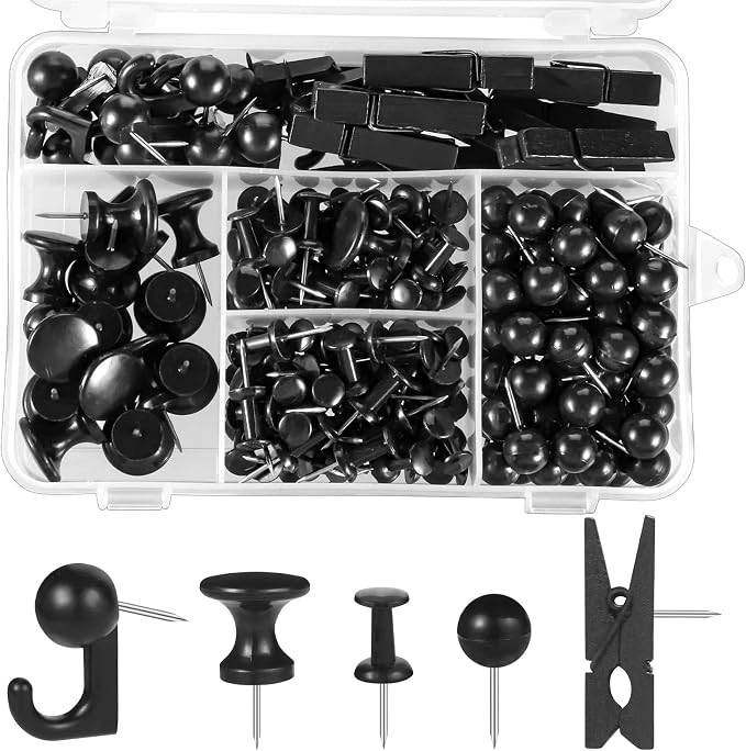BESARME 200 Pcs Push Pins for Bulletin Board, Thumb Tacks for Cork Board | Black