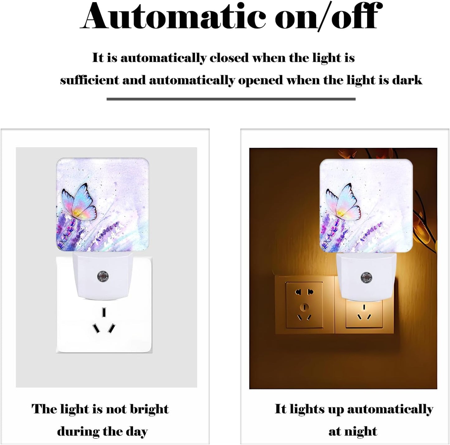 Lavender Butterfly Night Light,Plug-in Nightlights Auto Sensor Night Lamp Dusk-to-Dawn Lamp Home Decor for Nursery Children Girls Boys