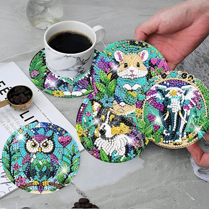 ijbnhd 8 PCS Animals Diamond Painting Coasters 4X4inch | Animals Diamond Art