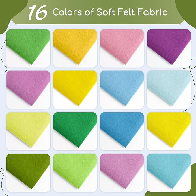 16 Pcs 8x18in Soft Felt Fabric Sheets, 16 Assorted Macarone Colors Felt Pack