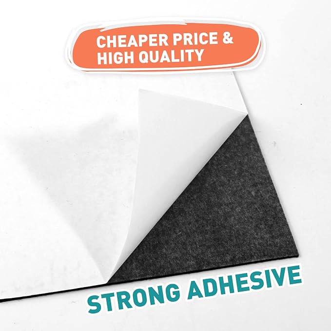 12" x 12" x 1/8" Thickness Adhesive Black Felt Sheets Sticky Felt Fabric Pads