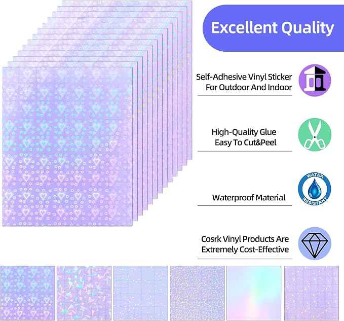 36 Sheets Holographic Laminating Sheets Clear Self Adhesive Sticker Paper |