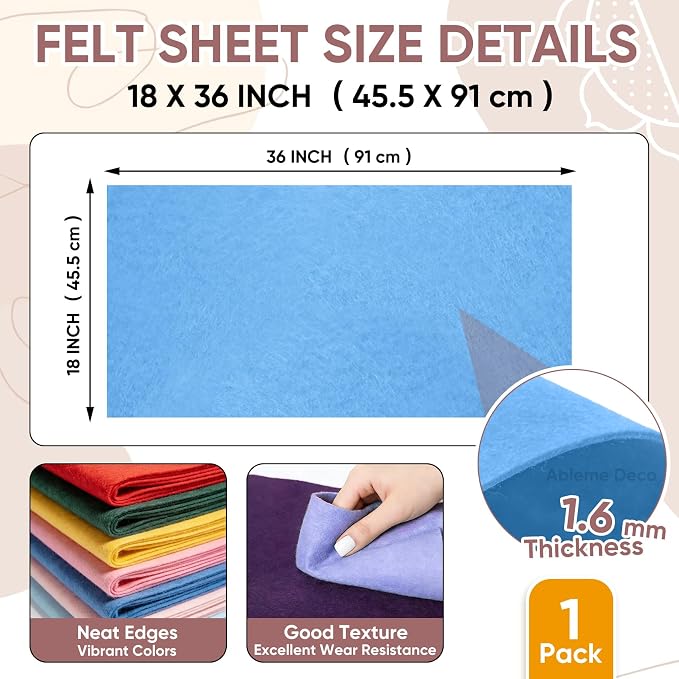 Soft Felt Fabric Sheet 18" x 36", 1.6mm Acrylic Craft Felt, Sky Blue | Soft