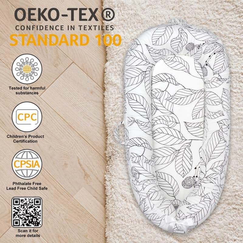 Baby Lounger | Organic Cotton Infant Lounger | Reversible, Adjustable & Portable Floor Lounger | Soft, Breathable, Washable Cover