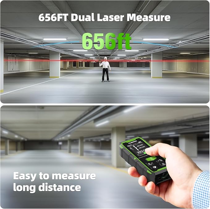 Huepar Professional 656ft/200M Dual Laser Distance Measuring Tool, 5 Years
