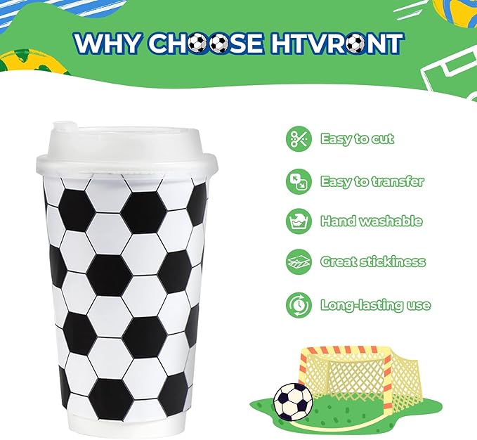 HTVRONT 10 Pack 12"x10" Soccer Ball Patterned Permanent Vinyl | Waterproof Vinyl