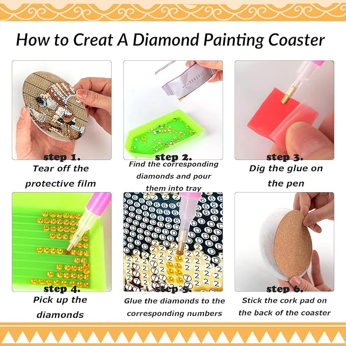 Clendo 8 Pcs 5D Diamond Art Coasters Kits