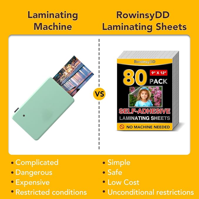 RowinsyDD 80 PCS Self Laminating Sheets, Self Adhesive Laminating Sheets | 8.5