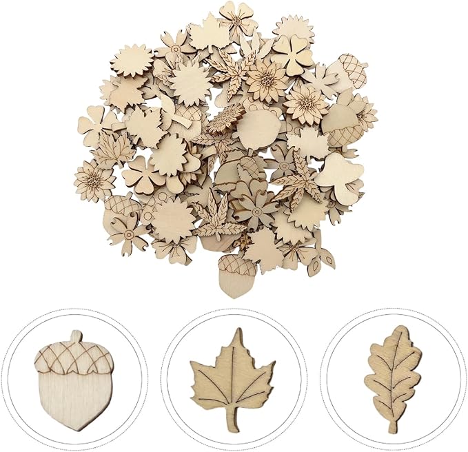 100 Pcs Unfinished Wooden Cutouts Mini Nature Shapes | DIY Craft Supplies