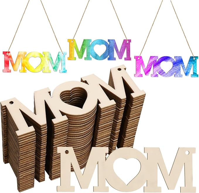 Mum 30Pcs Unfinished Wooden Mother's Day Gift Ornaments DIY Craft Mother