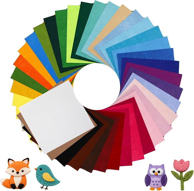 40 Pack Thin Felt Fabric Sheets 6" x 6" Assorted Colors Squares Felt Fabric