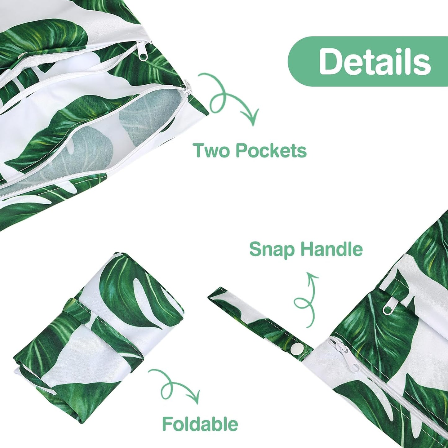 Wet Bag,Wet Dry Bag, Wet Bag for Swimsuit,Travel,Beach,Pool,Diapers,Dirty Yoga Gym Clothes,Makeup Bag,Waterproof Tropical Palm Leaves Decor Jungle Palm Leaf Favors