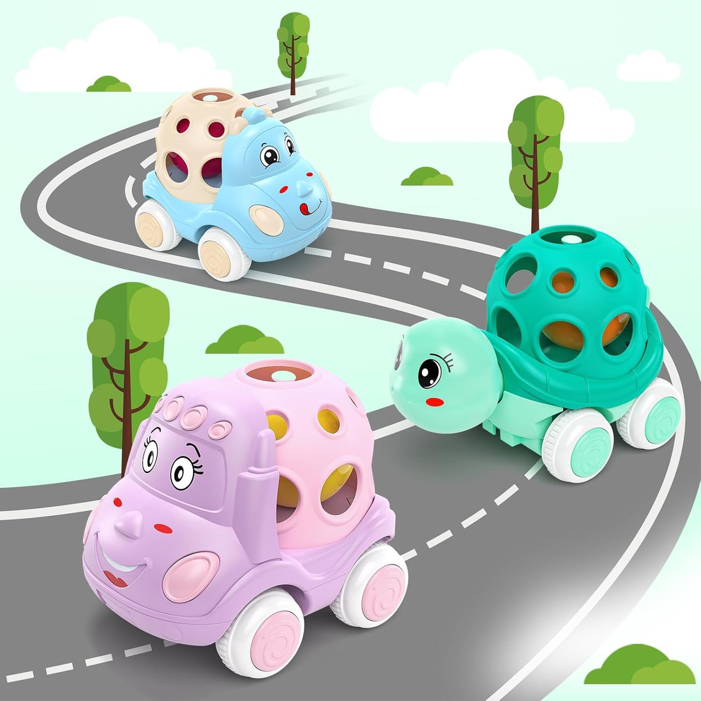 Toy Cars for Toddler Girl Push and Go Rattle Car, Toddlers Push Cars Play Car Toys, Rattles Noisy Cars Trucks Active Girl Toys Brithday