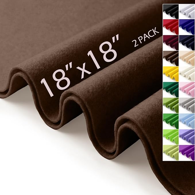 Brown Felt Fabric Sheets 18" x 18" 1.6mm Soft Felt, Dark Brown | Soft Precut