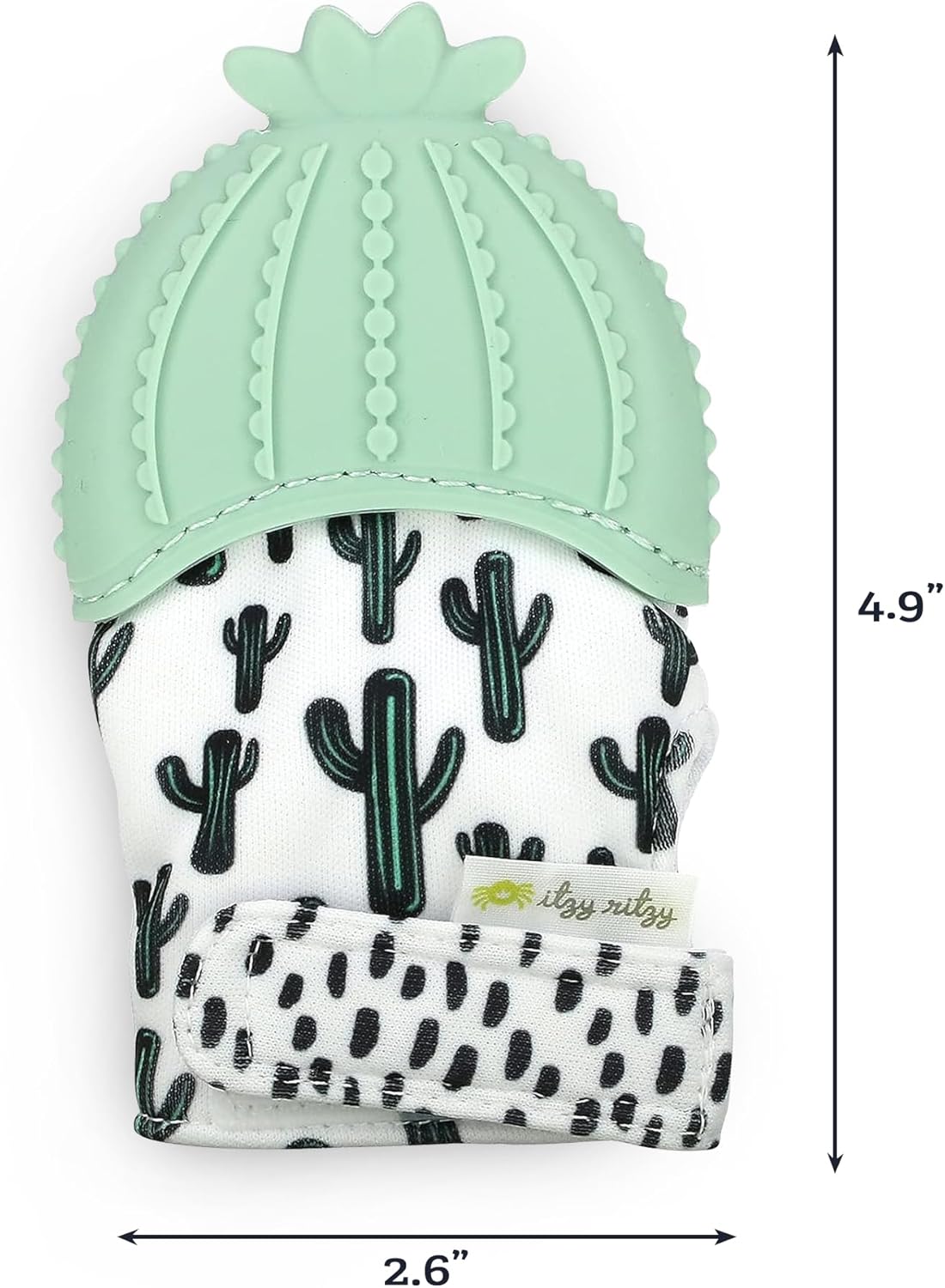 Itzy Ritzy Silicone Teething Mitt - Soothing Infant Teething Mitten with Adjustable Strap, Crinkle Sound & Textured Silicone to Soothe Sore & Swollen Gums - For Ages 3 Months & Up (Cactus)
