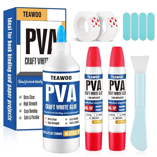 TEAWOO Book Repair Kit, 8.5 Oz + 2×1.35 Oz Acid-Free PVA Adhesive | Binding
