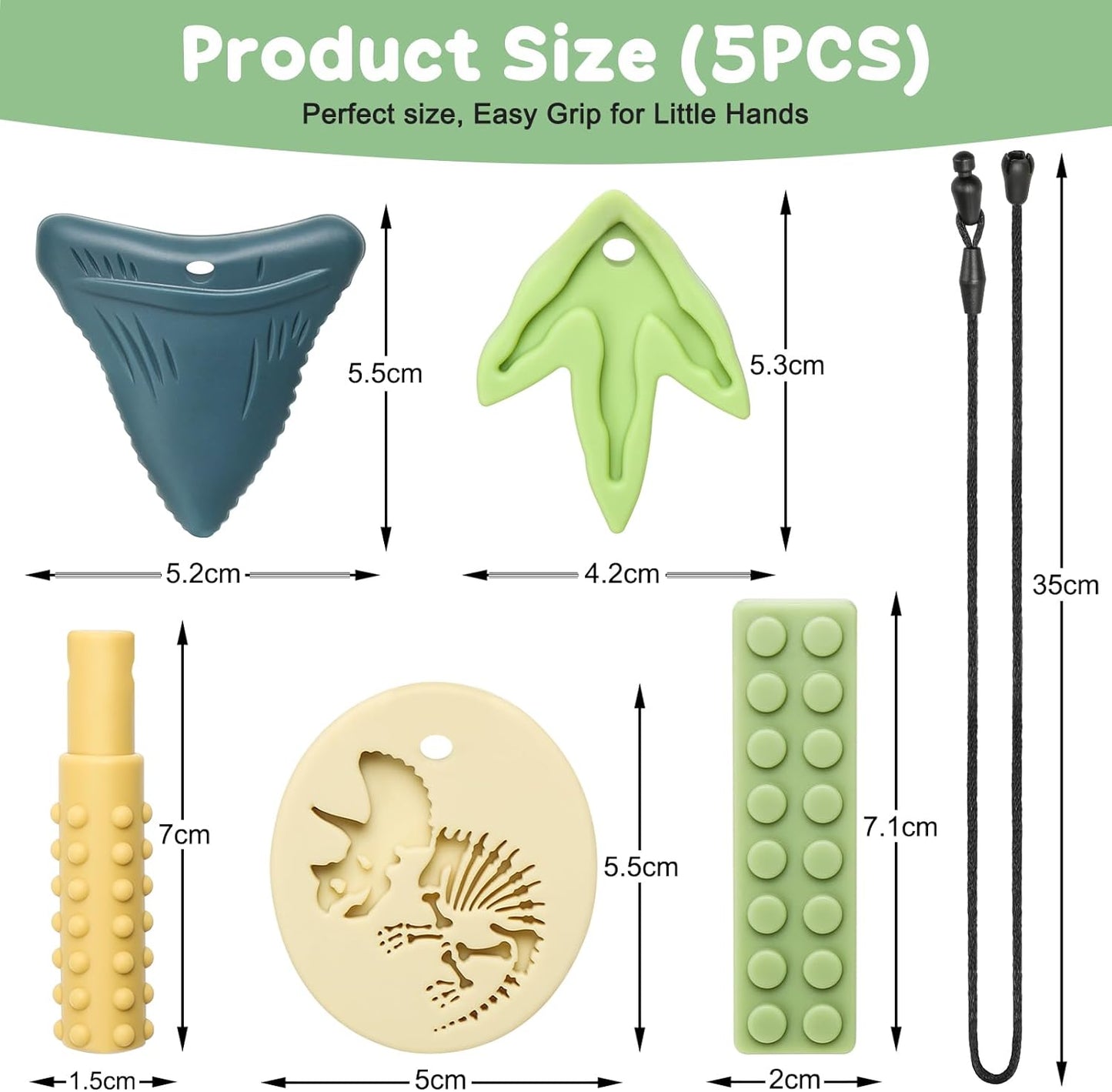 Sensory Chew Necklaces for Aggressive Chewers - Silicone Chewelry for Autism, ADHD, Oral Motor Therapy & Baby Teething - Dinosaur (BPA-Free, Textured Surface)