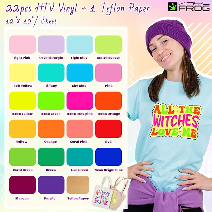 VINYL FROG Heat Transfer Vinyl Bundle 22 Pack Multicolored HTV Vinyl Sheets