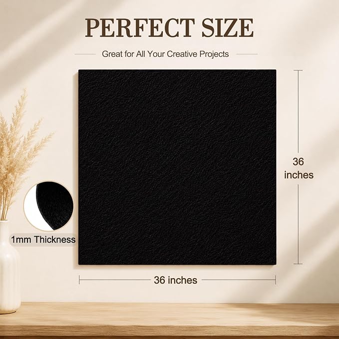 Black Large Felt Fabric 36" x 36", 1mm Stiff Felt Sheet, Nonwoven Fabric