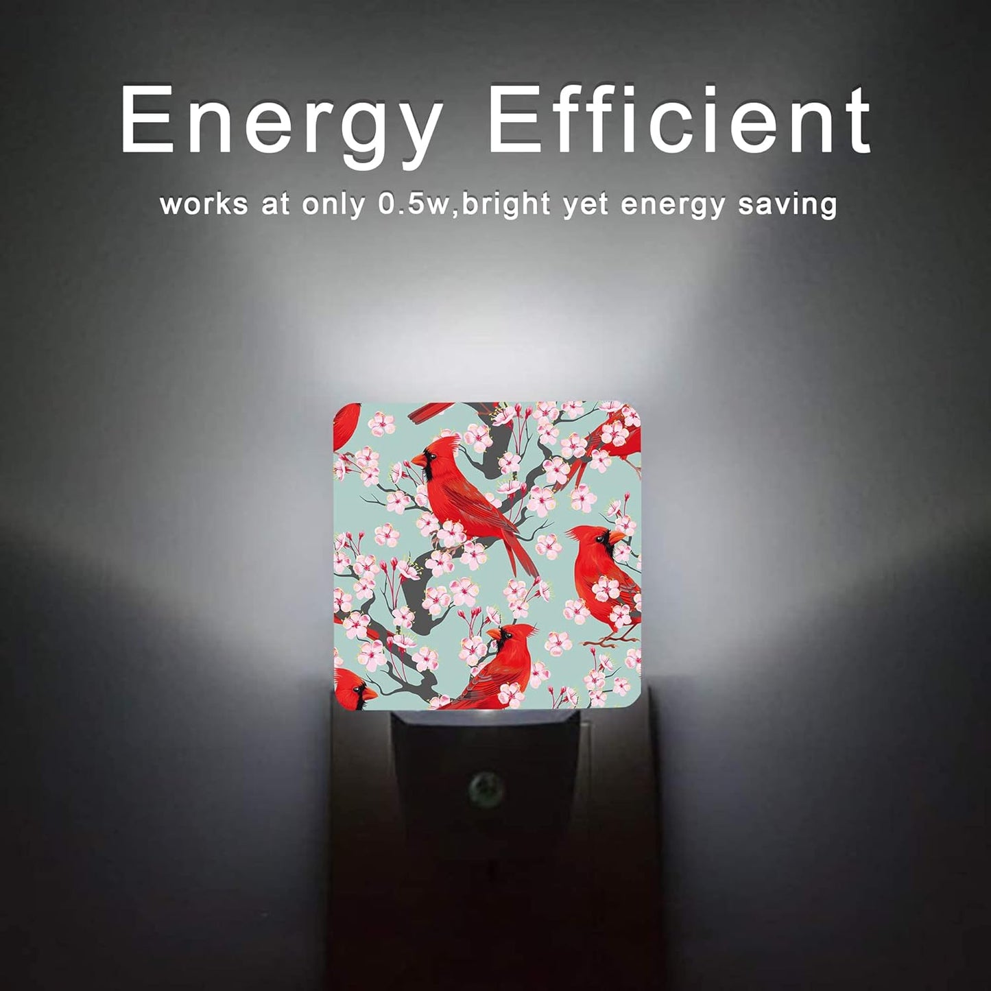 Red Cardinal Night Light,Blooming Cherry Night Lights Plug into Wall for Boys Girls, Led Lights Indoor Home Decor 0.5W Nightlight Sleep Friendly