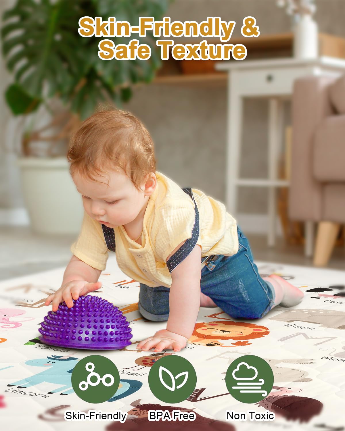 Premium Foam Baby Play Mat 47" x 47" – Removable & Machine Washable Cover, Extra Thick Padding Playpen Mat, Non-Slip Crawling Mat, Easy to Clean for Infants, Toddlers & Babies