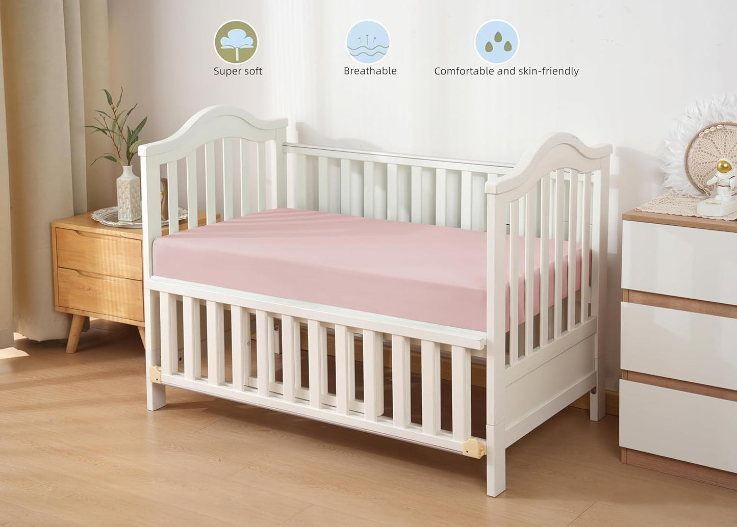 HBHLFZ Crib Sheets for Boys, Girls, 28x52 Inch Fitted Crib Sheet - 8 Inch Deep Pocketed Fixed Sheet - Soft and Comfortable Microfibre - Fits Standard cot and Toddler mattresses, Light Pink
