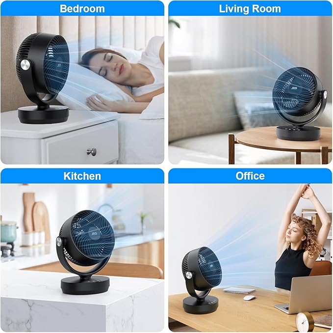 JRD Fans for Bedroom, 90° Oscillating Air Circulator Fan, 13 Inch Quiet Table Fan with Remote, 120° Adjustable Tilt, 3 Speeds, 7H Timer, Powerful Desk Fan for Whole Room Home Office Living Room