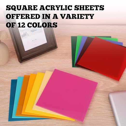 12 Pcs Acrylic Sheets 8 x 8 Inch Colored Cast Acrylic Panels, Opaque Plastic