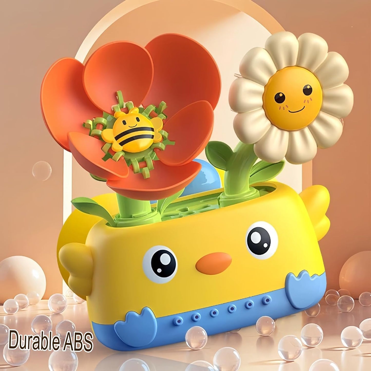 Durable Bath Toys for Toddlers 1-3 with Spinning Flower, Baby Waterfall Bathtub Toy W/Suction Cup and Spoon,Kids Bathtub Shower Play Set for Fun Bath Time Play