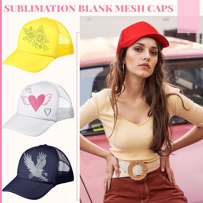 Vabean 24 Pack Sublimation Blank Cap Trucker Mesh Cap Unisex Plain Blank